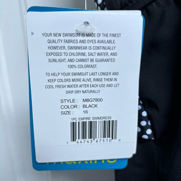 Maxine Swimdress New With Tags Vintage Dead Stock Black and White Print Size 16 - Picture 11 of 12